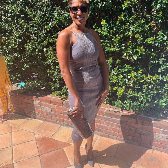 House of CB Grey Snakeskin Suede Asymmetric Dress - Picture 4 of 4